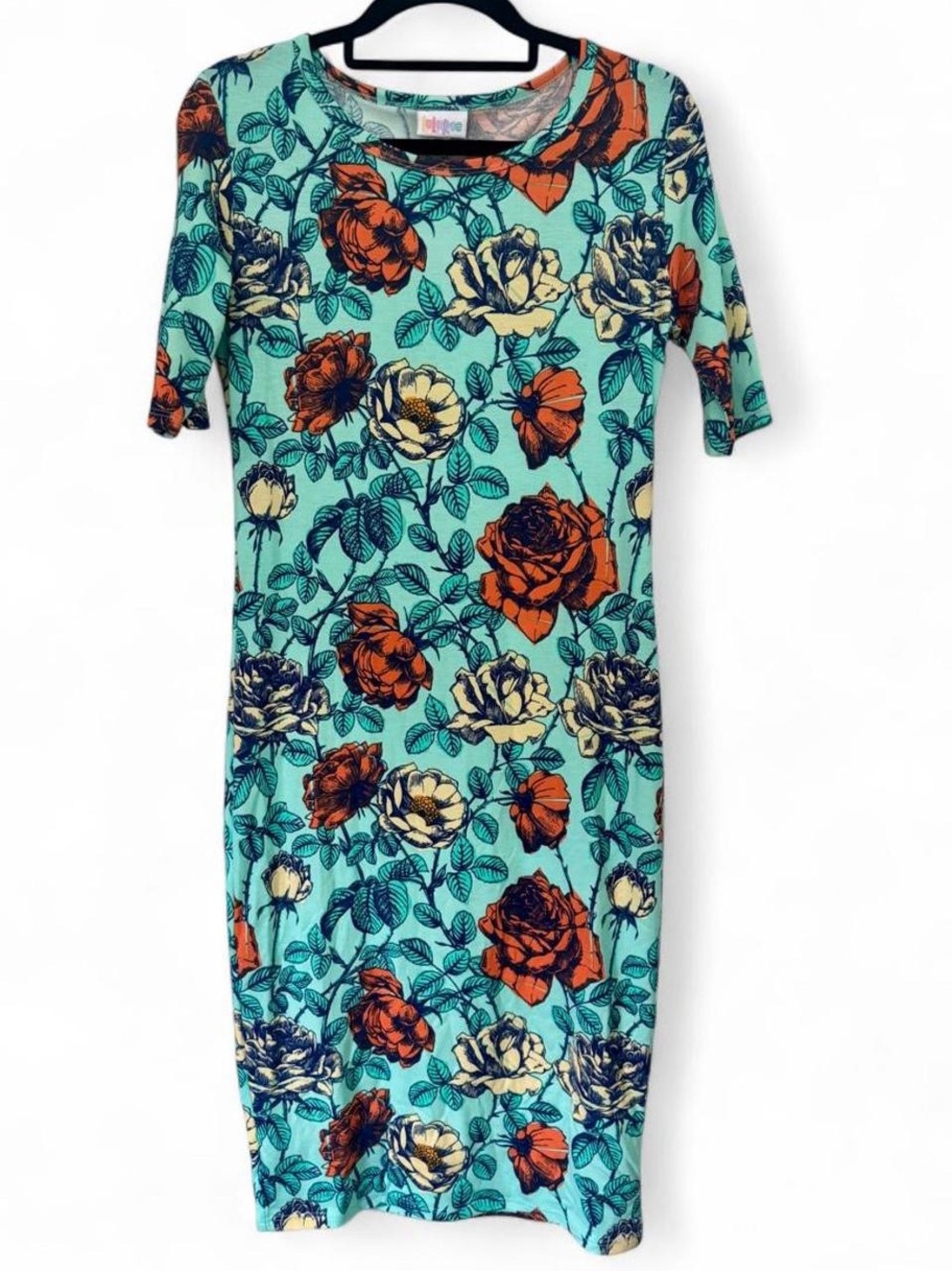 NWT LuLaRoe XS Mint Green Turquoise Garden Rose Julia Midi Dress